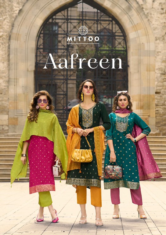 MIttoo Aafreen Wholesale Pure Muslin Jacquard Kurti With Pant And Dupatta