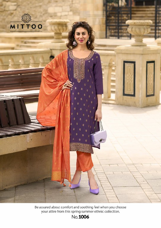 MIttoo Aafreen Wholesale Pure Muslin Jacquard Kurti With Pant And Dupatta