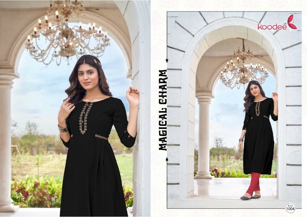 Koodee Janvi Wholesale Heavy Reyon With Embroidery Long Kurtis