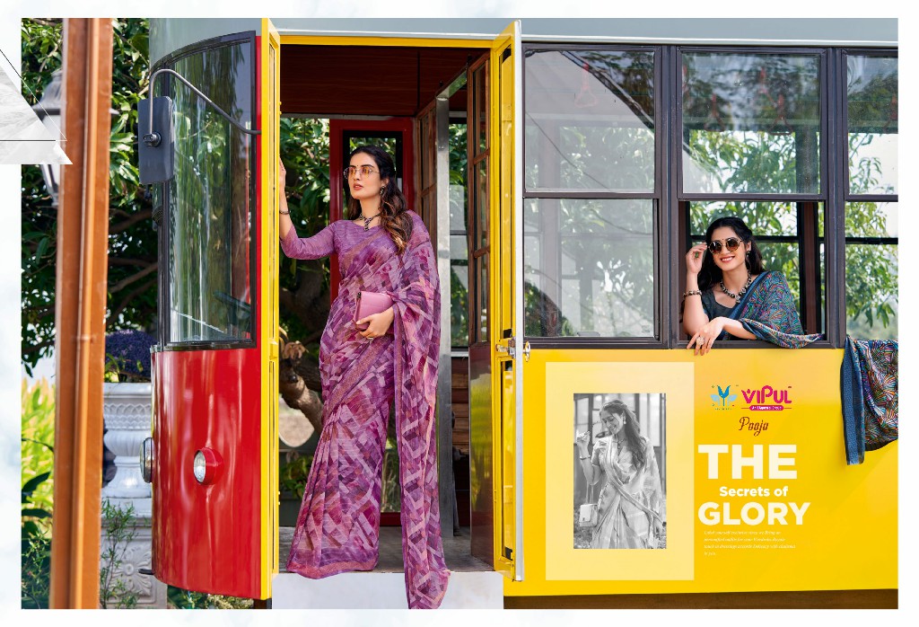 Vipul Pooja Wholesale Designer Chiffon Sarees Collection