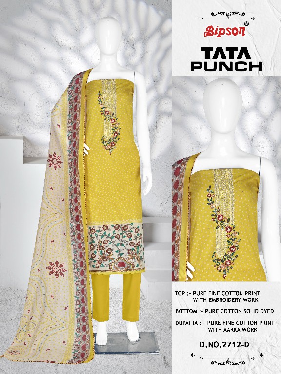 Bipson Tata Punch 2712 Wholesale Pure Fine Cotton With Embroidery Dress Material