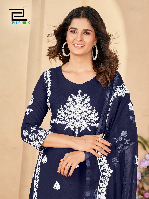 Blue Hills Galaxy Wholesale Chain Stitch Embroidery 3 Piece Suits