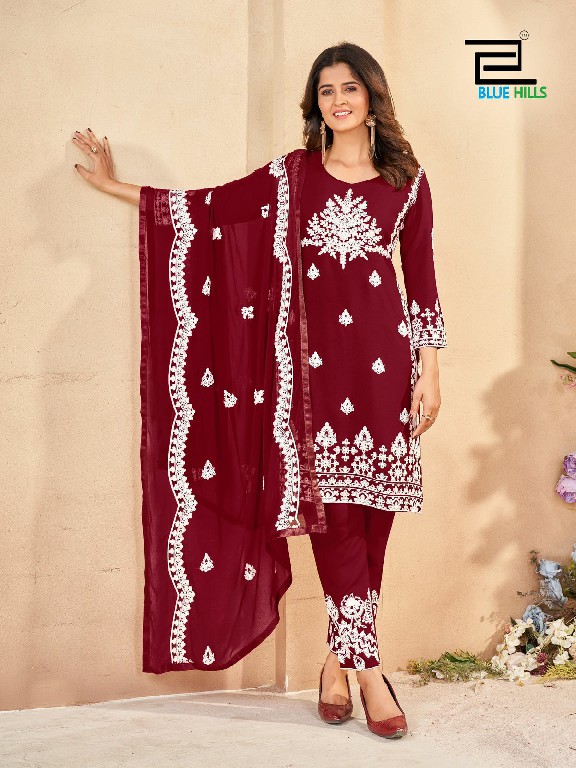 Blue Hills Galaxy Wholesale Chain Stitch Embroidery 3 Piece Suits