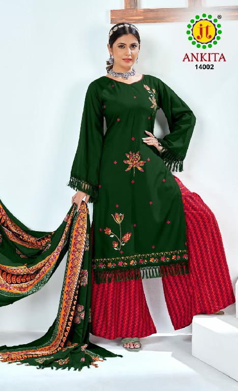 JT Ankita Vol-14 Wholesale Rayon Fabrics With Work Dress Material