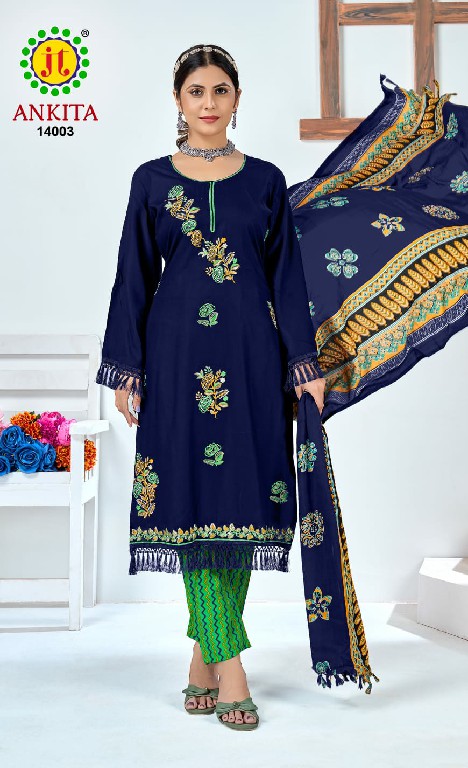 JT Ankita Vol-14 Wholesale Rayon Fabrics With Work Dress Material