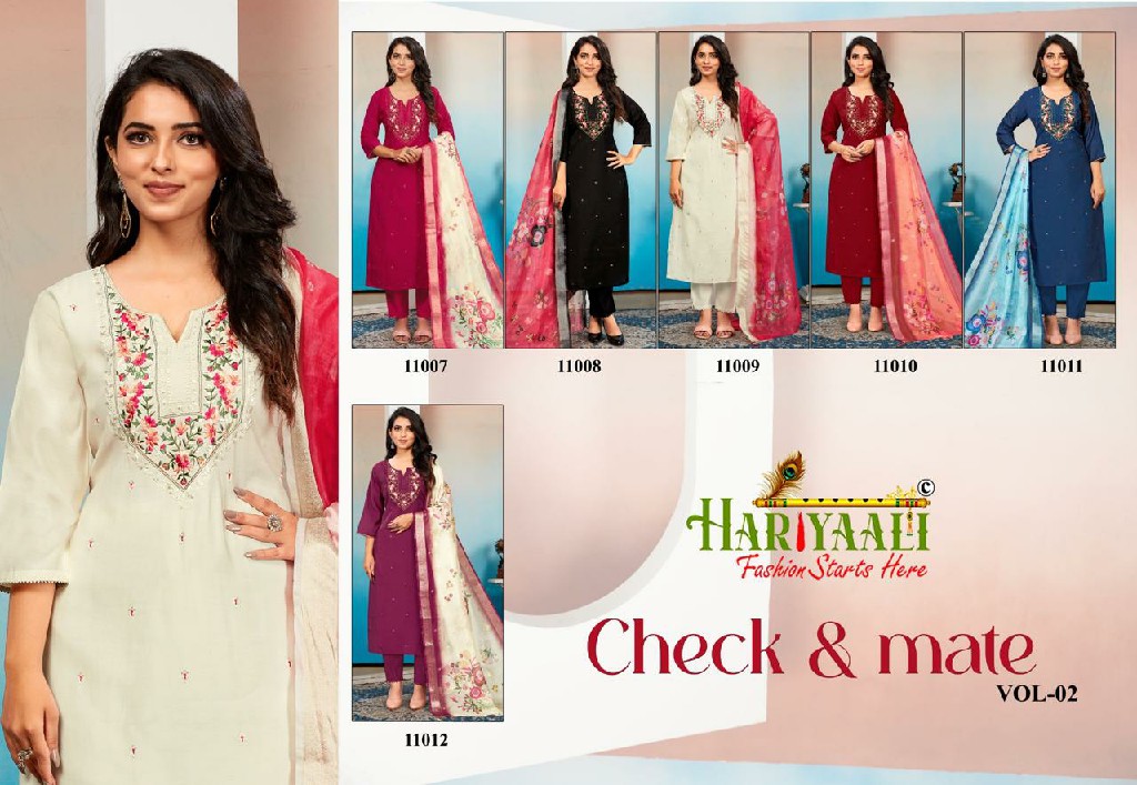 Hariyaali Check And Mate Vol-2 Wholesale Pure Silk Kurtis With Pant And Dupatta