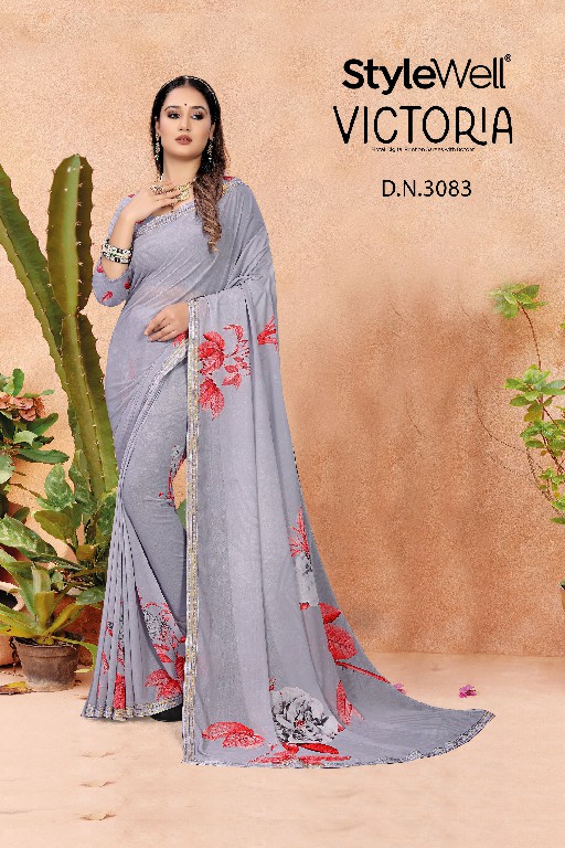 VICTORIA BY STYLEWELL NEW TRENDY OUTFIT DIGITAL PRINT SAREE EXPORTS