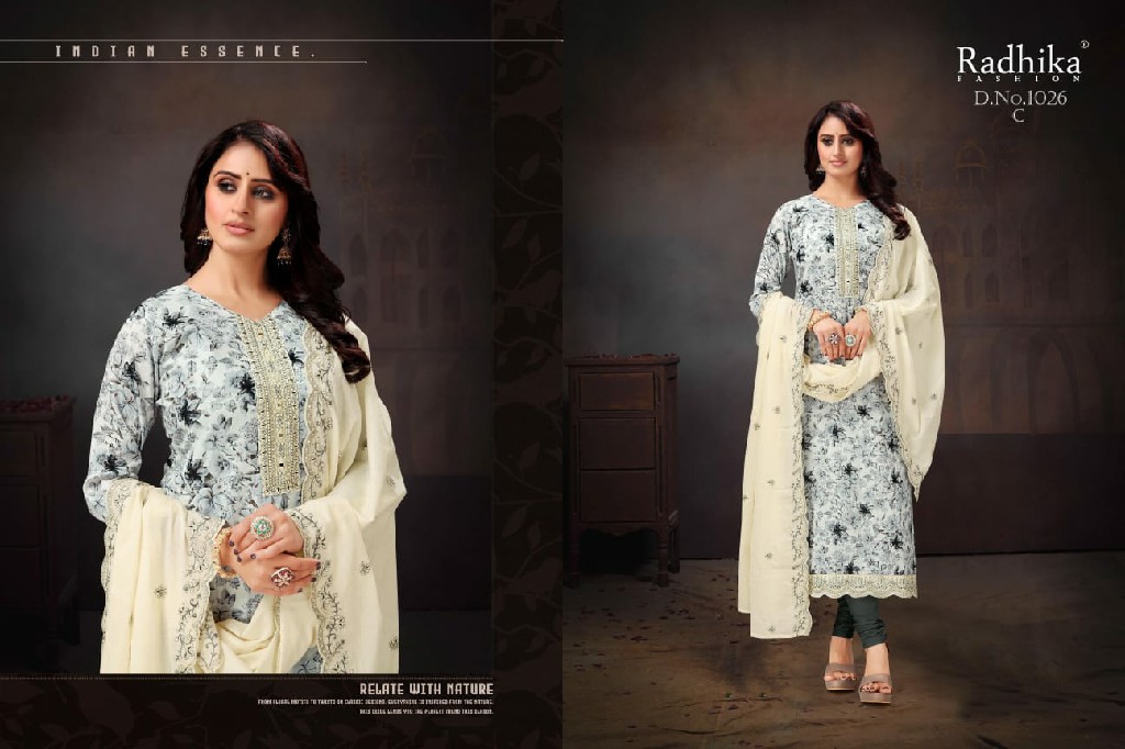 Radhika Azara Ruhani Wholesale Cotton Designer With Neck Embroidery Dress Material