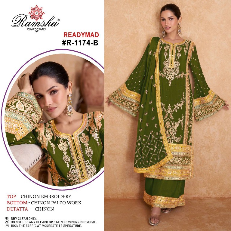 Ramsha R-1174 Wholesale Chinon Embroidery Readymade Pakistani Suits