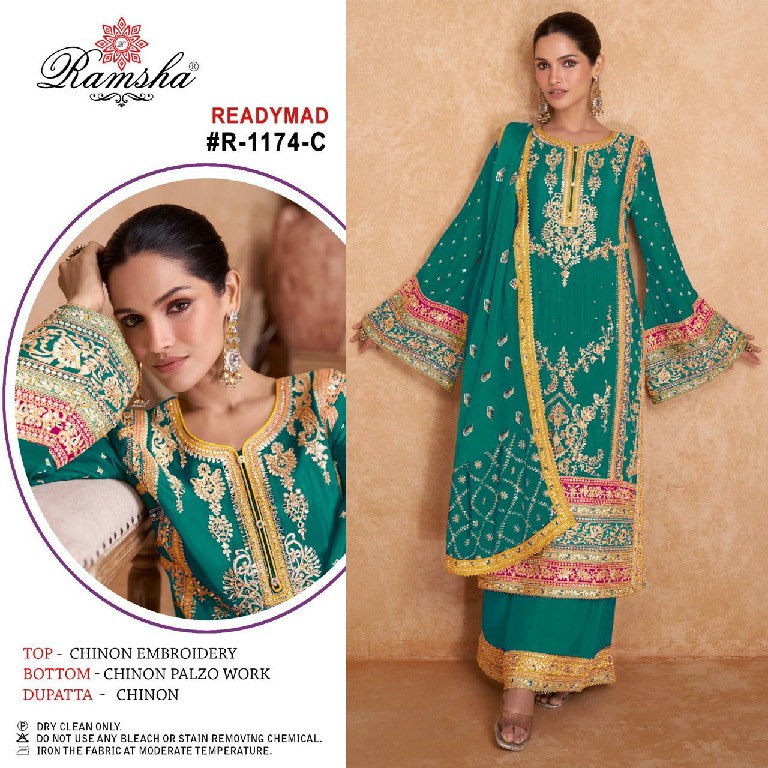 Ramsha R-1174 Wholesale Chinon Embroidery Readymade Pakistani Suits