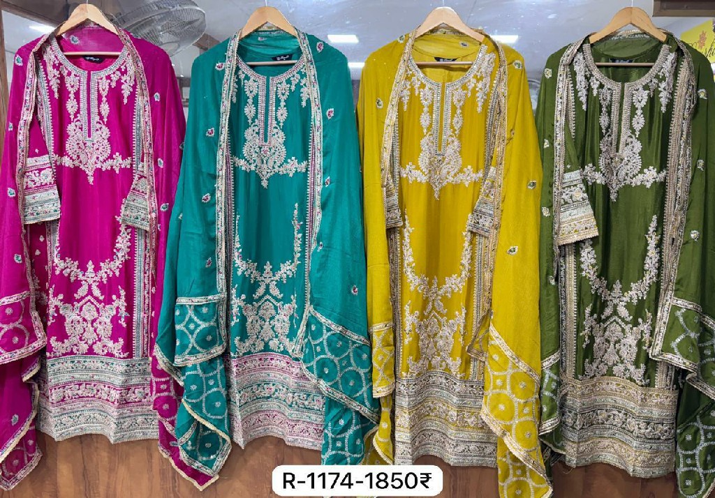 Ramsha R-1174 Wholesale Chinon Embroidery Readymade Pakistani Suits