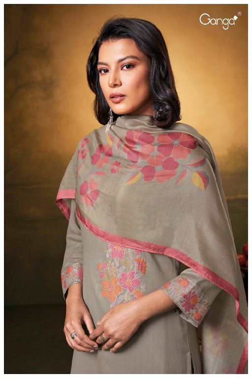 Ganga Indali S2556 Wholesale Premium Cotton Silk With Jacquard Satin Dress