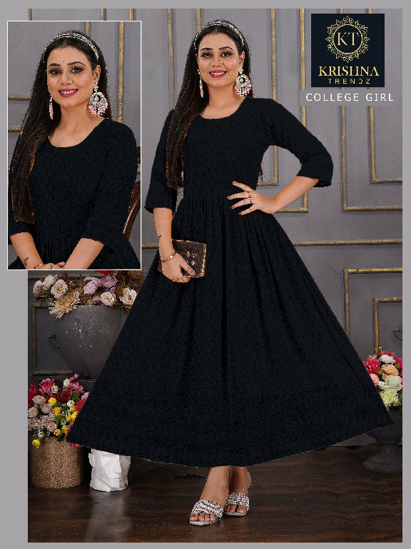 Krishna Trendz College Girl Wholesale Anarkali Schiffi Work Kurtis