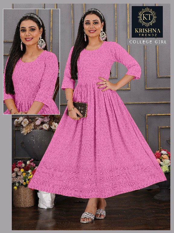 Krishna Trendz College Girl Wholesale Anarkali Schiffi Work Kurtis