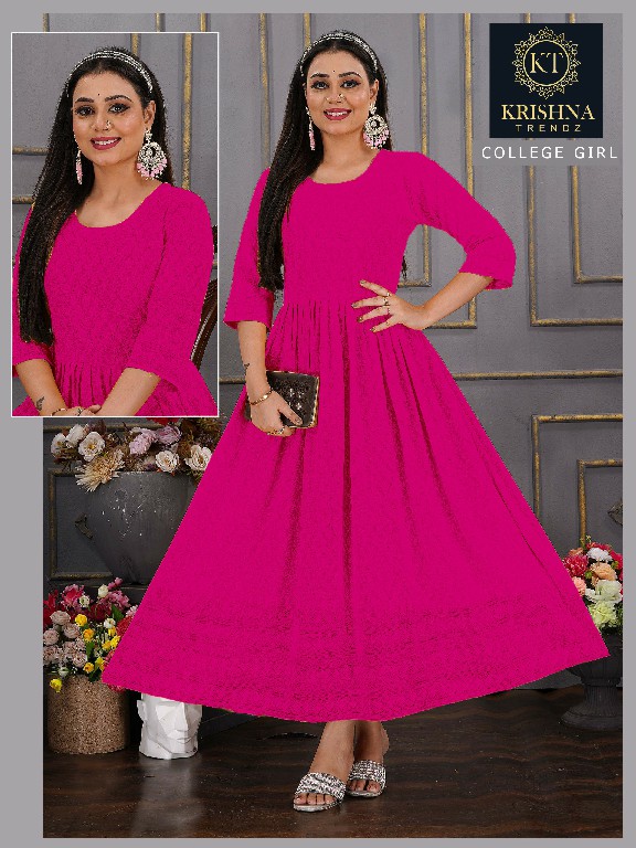 Krishna Trendz College Girl Wholesale Anarkali Schiffi Work Kurtis