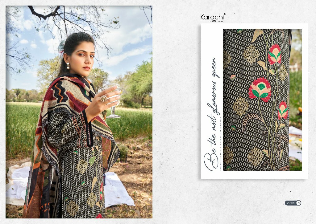 Karachi Prints Alfaaz Wholesale Pure Cambric With Gold Print Dress Material