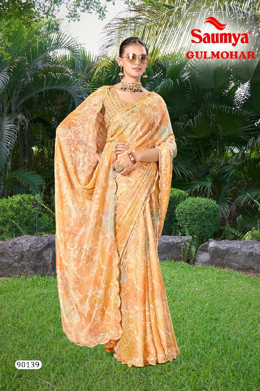 Saumya Gulmohar Wholesale Chiffon Brasso Party Wear Ethnic Sarees