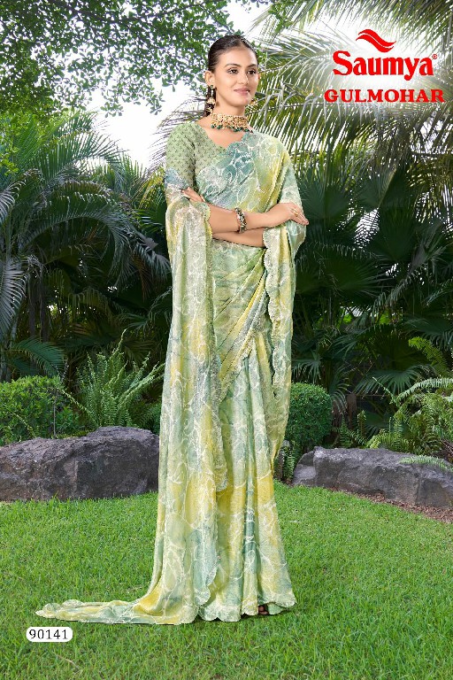 Saumya Gulmohar Wholesale Chiffon Brasso Party Wear Ethnic Sarees