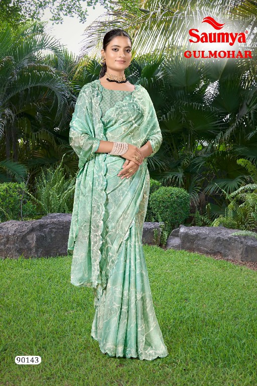 Saumya Gulmohar Wholesale Chiffon Brasso Party Wear Ethnic Sarees