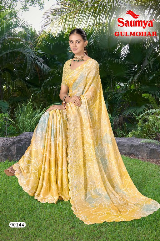 Saumya Gulmohar Wholesale Chiffon Brasso Party Wear Ethnic Sarees