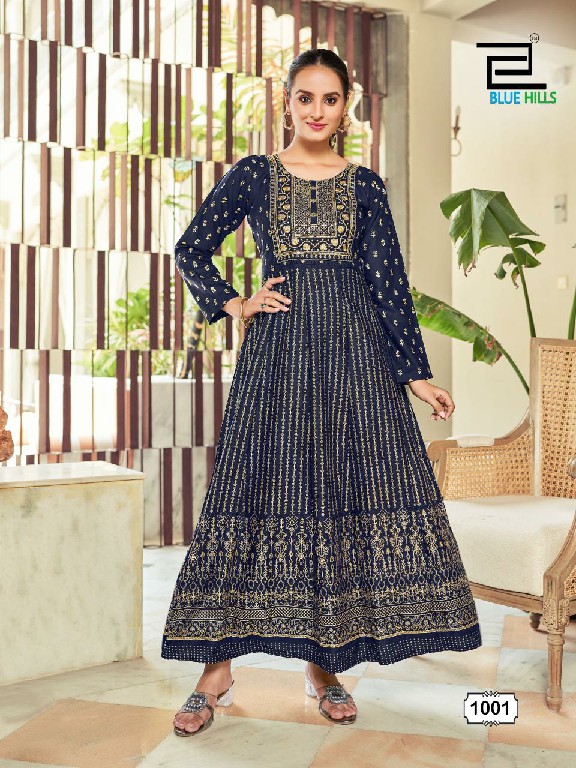 INAYA BY BLUE HILLS READYMADE NECK EMBROIDERY BIG SIZE ANARKALI GOWN CATALOG