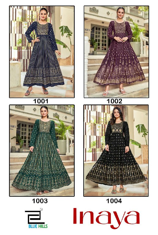 INAYA BY BLUE HILLS READYMADE NECK EMBROIDERY BIG SIZE ANARKALI GOWN CATALOG