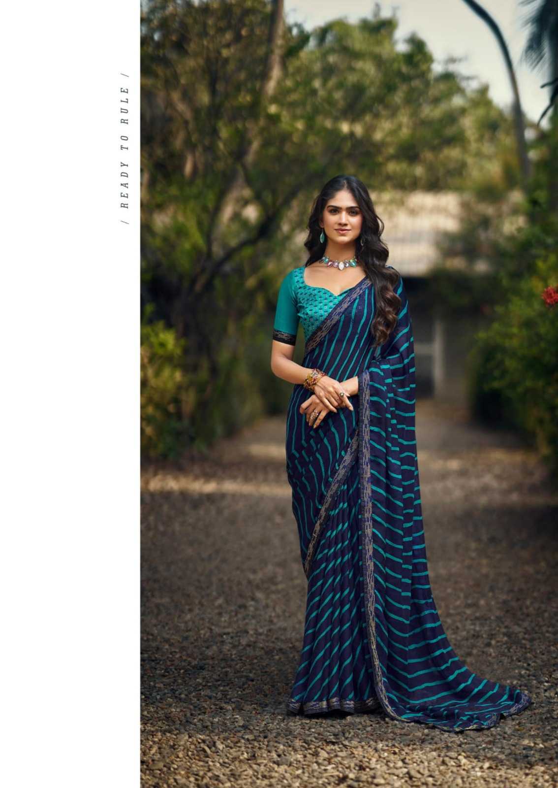 SANSKAR TEX PRINTS MADHUVAN CHIFFON SIROWSKI BORDER SAREE WITH BLOUSE