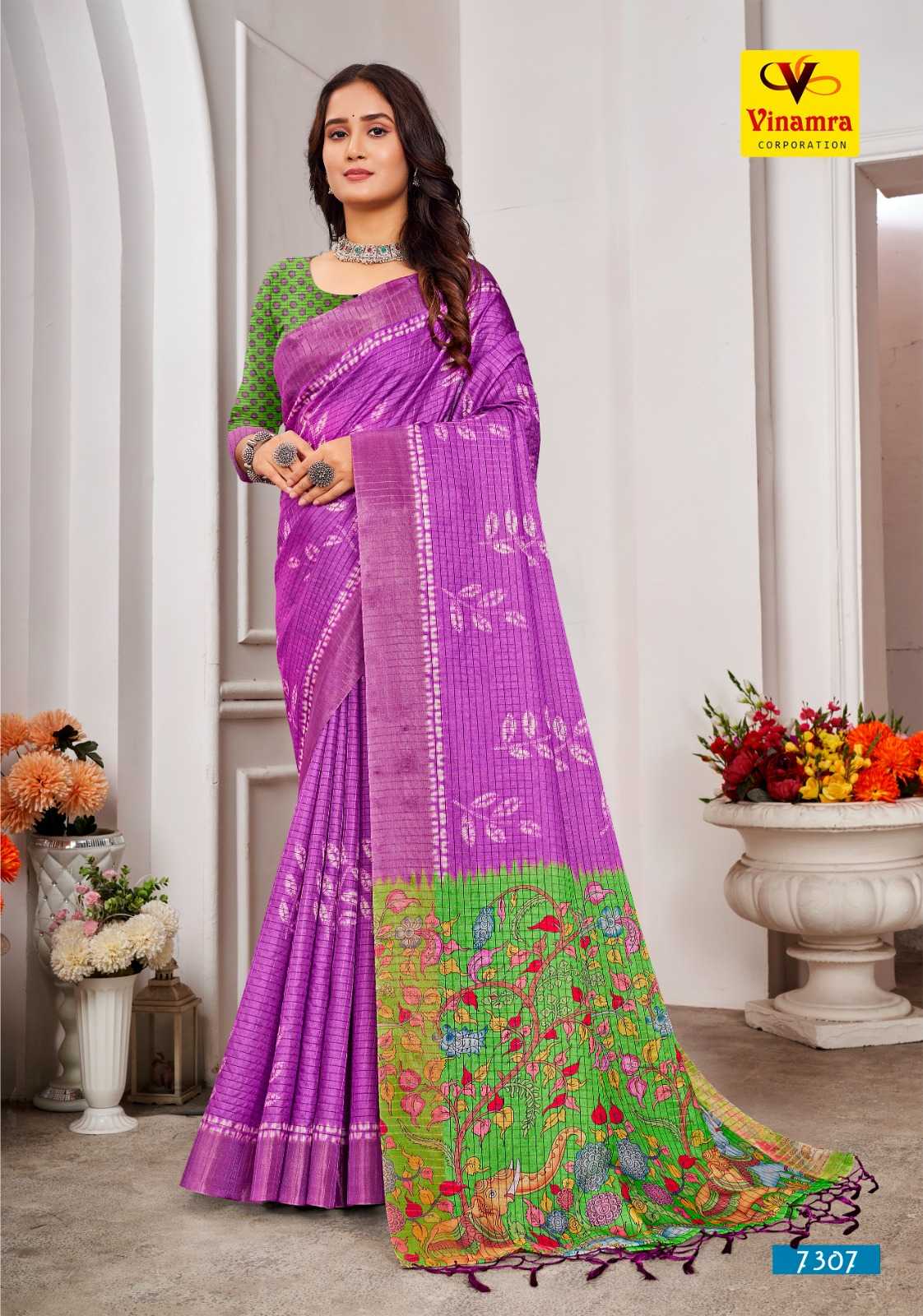 DIAMOND DIGITAL VOL 1 BY VINAMRA CHEX PATTA SOLID DESIGN SAREE WITH BLOUSE