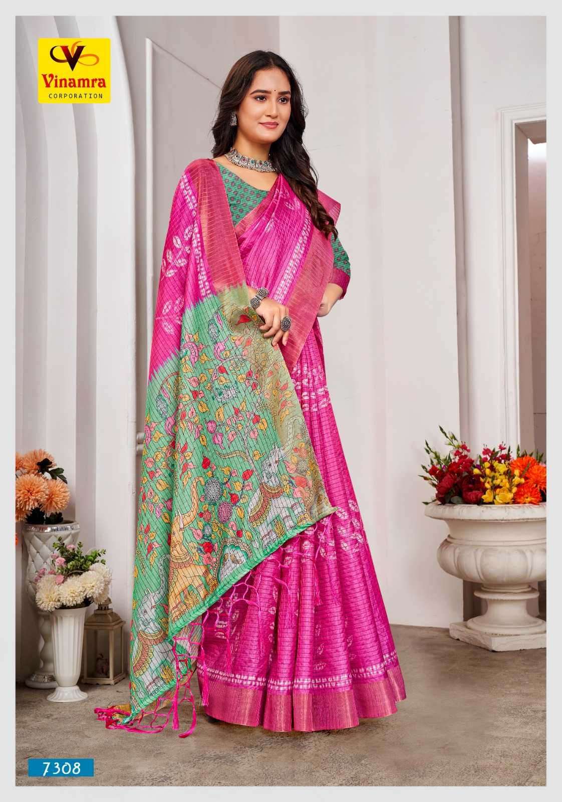 DIAMOND DIGITAL VOL 1 BY VINAMRA CHEX PATTA SOLID DESIGN SAREE WITH BLOUSE