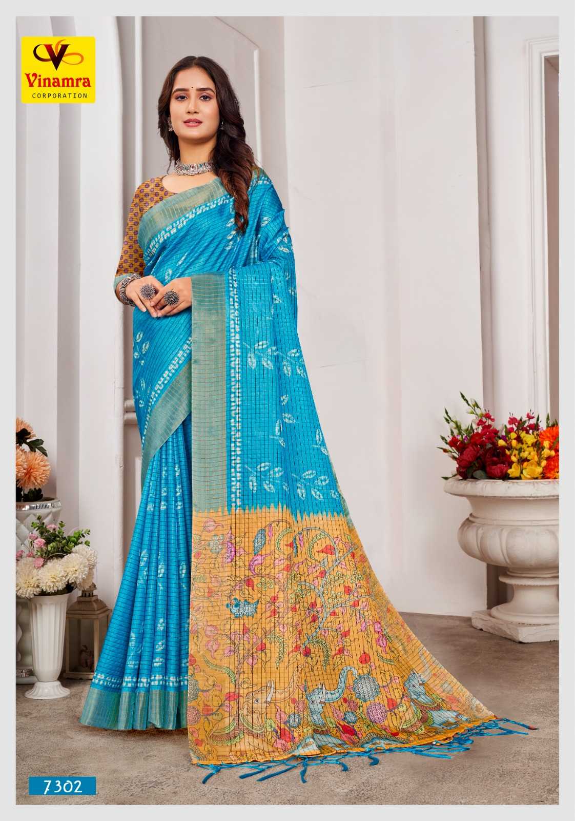 DIAMOND DIGITAL VOL 1 BY VINAMRA CHEX PATTA SOLID DESIGN SAREE WITH BLOUSE