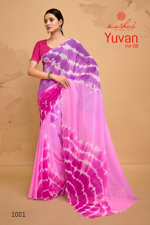 KASHVI CREATION YUVAN VOL 8 GEORGETTE PRINT BEAUTIFUL SAREE WHOLESALE