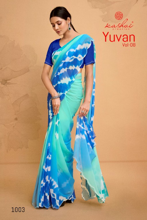 KASHVI CREATION YUVAN VOL 8 GEORGETTE PRINT BEAUTIFUL SAREE WHOLESALE