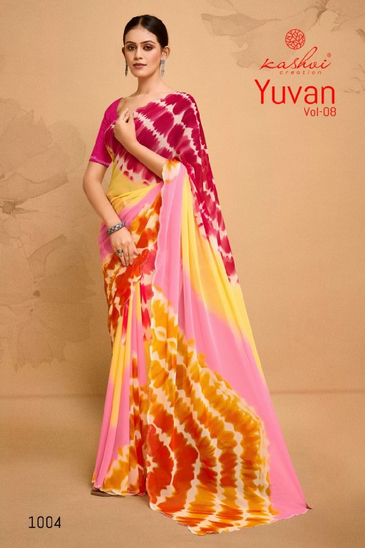 KASHVI CREATION YUVAN VOL 8 GEORGETTE PRINT BEAUTIFUL SAREE WHOLESALE