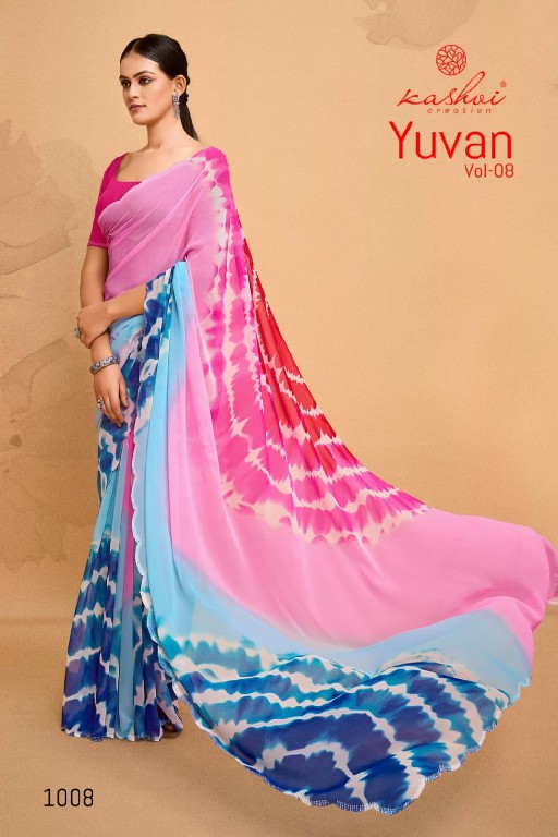 KASHVI CREATION YUVAN VOL 8 GEORGETTE PRINT BEAUTIFUL SAREE WHOLESALE