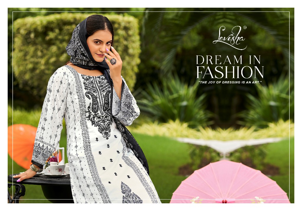 Levisha Naira Nx Vol-8 Wholesale Cembric Cotton With Fancy Embroidery Dress Material