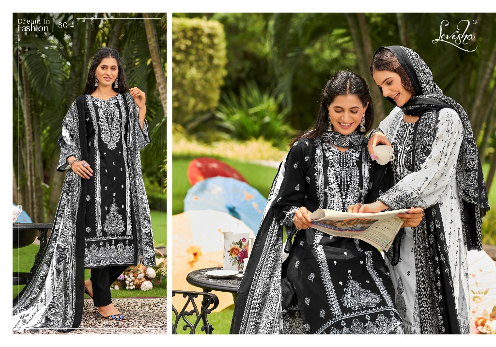 Levisha Naira Nx Vol-8 Wholesale Cembric Cotton With Fancy Embroidery Dress Material