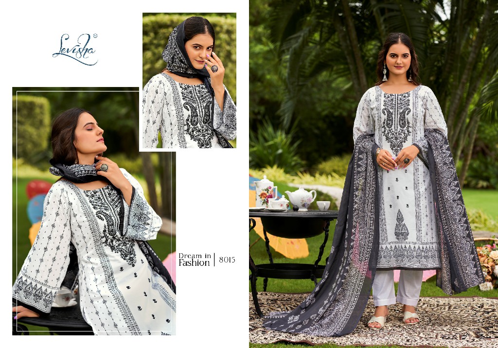 Levisha Naira Nx Vol-8 Wholesale Cembric Cotton With Fancy Embroidery Dress Material