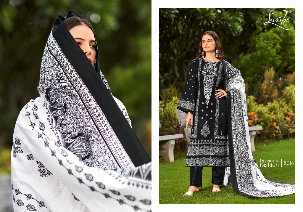 Levisha Naira Nx Vol-8 Wholesale Cembric Cotton With Fancy Embroidery Dress Material