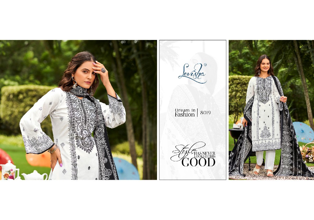 Levisha Naira Nx Vol-8 Wholesale Cembric Cotton With Fancy Embroidery Dress Material