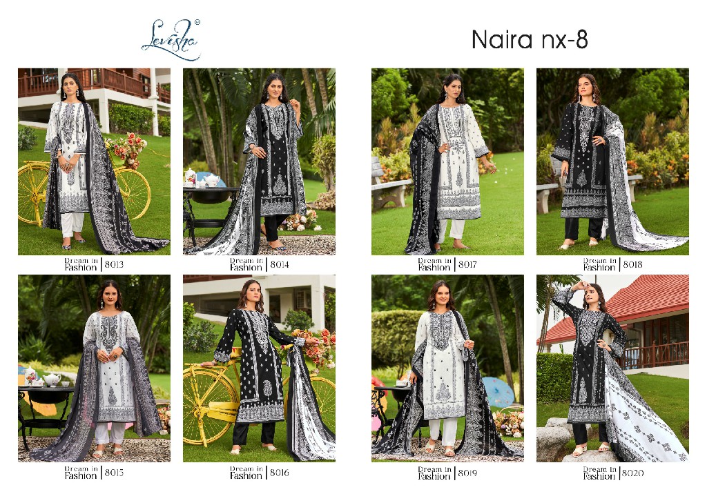 Levisha Naira Nx Vol-8 Wholesale Cembric Cotton With Fancy Embroidery Dress Material