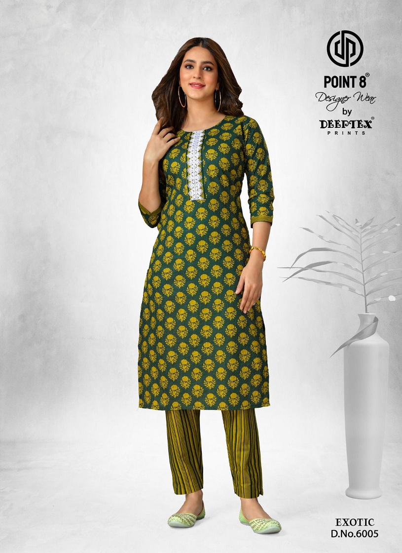 Deeptex Exotic Vol-6 Wholesale Pure Cotton Long Kurti With Pants