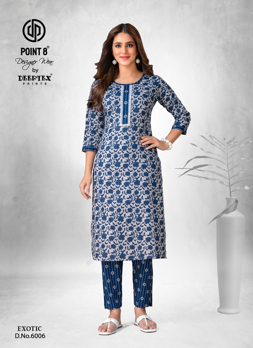 Deeptex Exotic Vol-6 Wholesale Pure Cotton Long Kurti With Pants