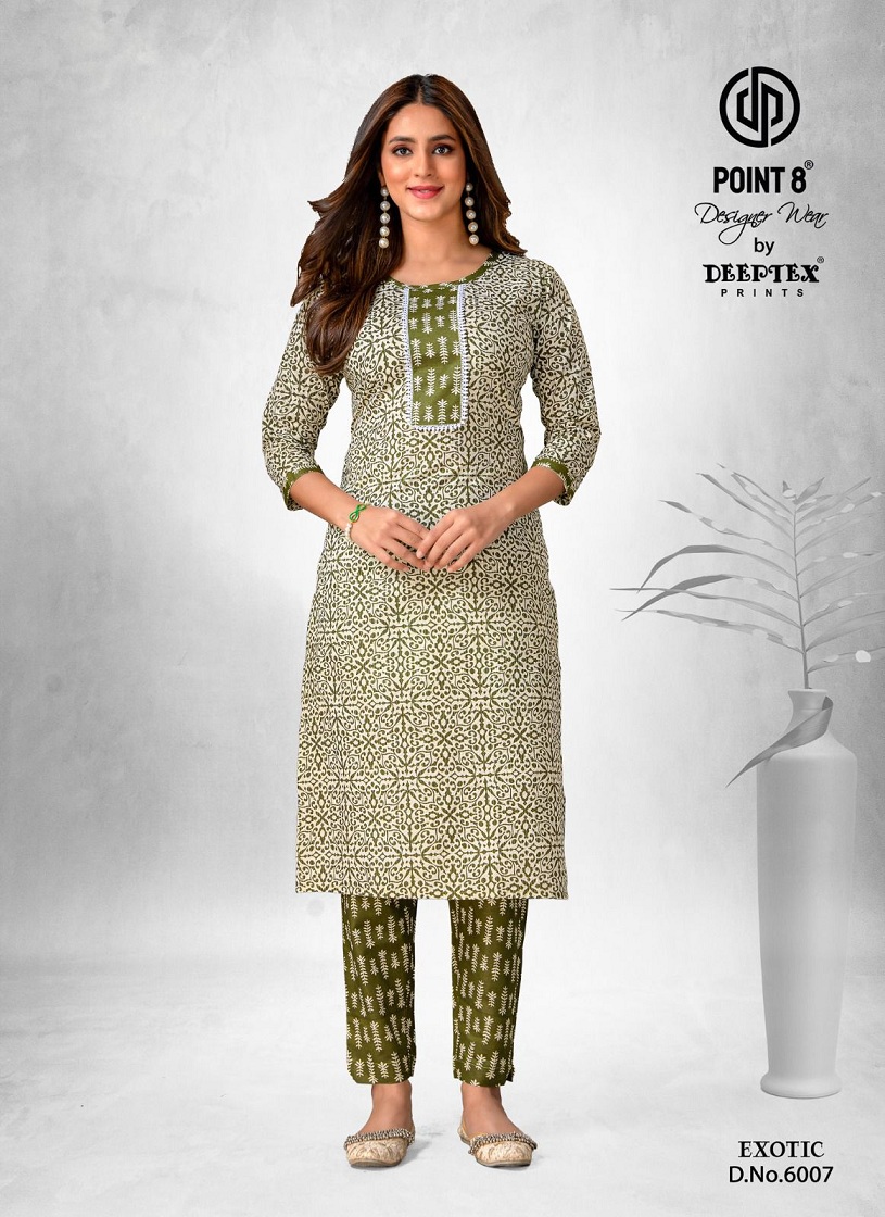 Deeptex Exotic Vol-6 Wholesale Pure Cotton Long Kurti With Pants