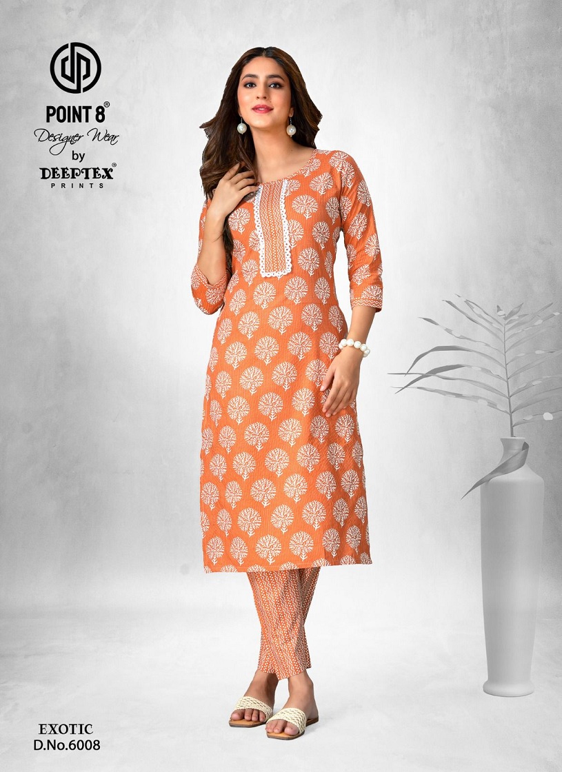 Deeptex Exotic Vol-6 Wholesale Pure Cotton Long Kurti With Pants