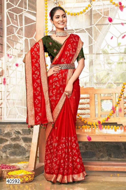 5D DESIGNER LAUNCH DIVYA VOL 1 VISCOSE FOIL PRINTED SAREE WITH BLOUSE