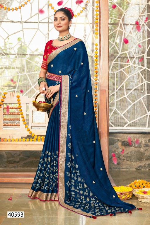 5D DESIGNER LAUNCH DIVYA VOL 1 VISCOSE FOIL PRINTED SAREE WITH BLOUSE