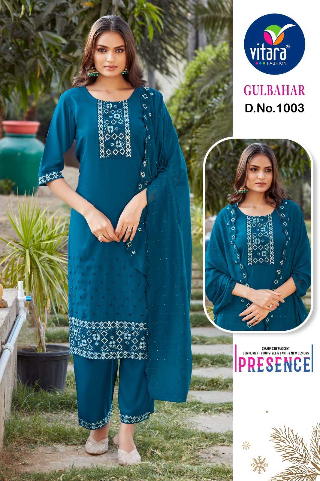 VITARA GULBAHAR EMBROIDERY WORK READYMADE COMBO SET 3PCS DRESS