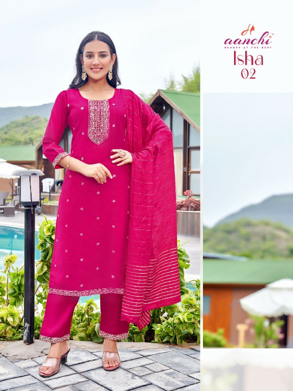 Aanchi Isha Wholesale Roman Silk With Lining Kurtis With Pant And Dupatta