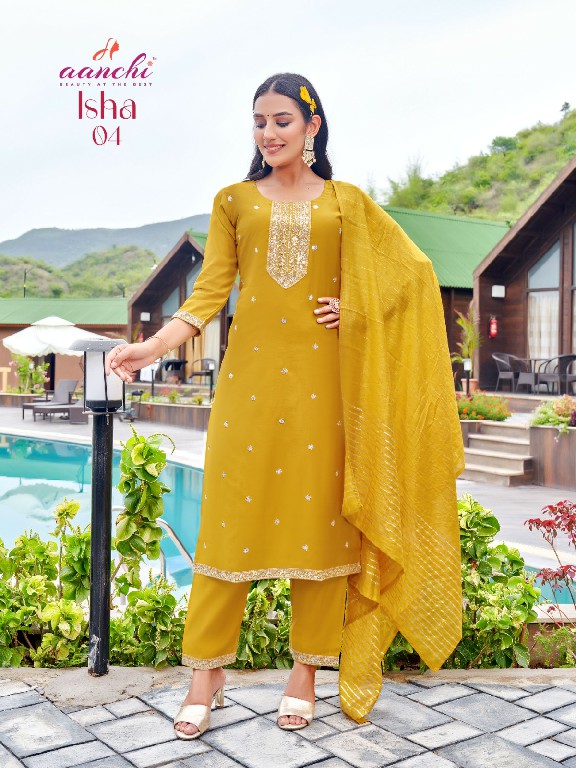 Aanchi Isha Wholesale Roman Silk With Lining Kurtis With Pant And Dupatta