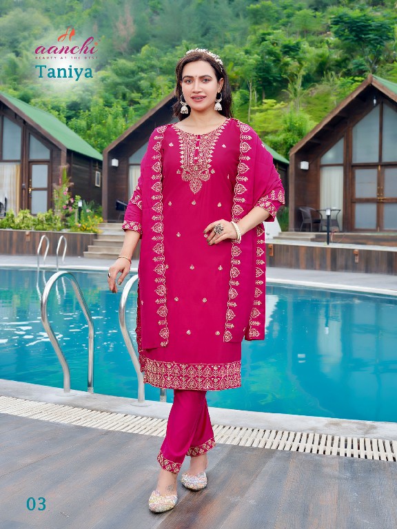 Aanchi Taniya Wholesale Roman Silk With Lining Readymade 3 Piece Suits